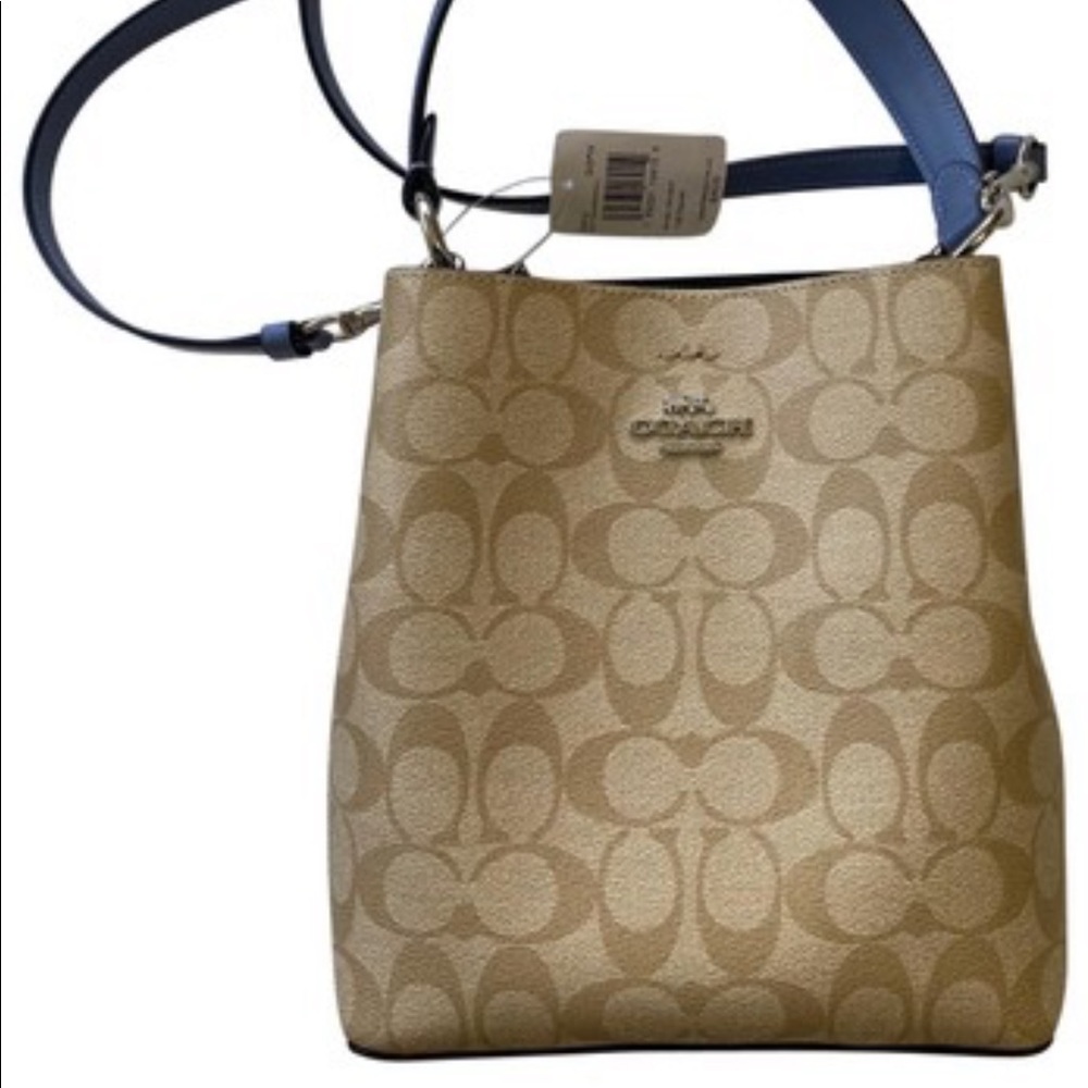 Coach Small bucket town hobo bag periwinkle smooth leather & signature canvas